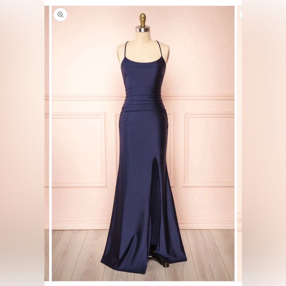 Sexy Mermaid Halter Sleeveless Navy Blue Long Prom Dresses P497 Size :6